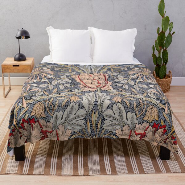 William Morris Vintage Floral Honeysuckle Motif 1876 Château Bleu Plaid