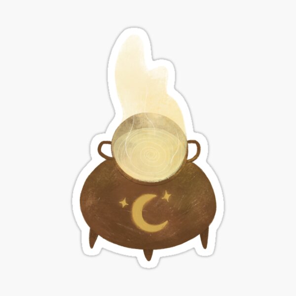 Boiling witch cauldron with moon and stars Sticker