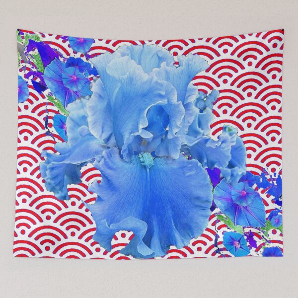 Item preview,  BLUE WHITE PATTERN FROTHY IRIS GARDEN RED ART designed and sold by sharlesart.