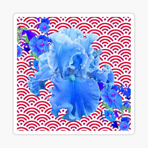 Item preview,  BLUE WHITE PATTERN FROTHY IRIS GARDEN RED ART designed and sold by sharlesart.