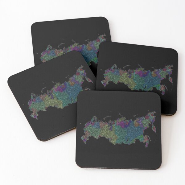 Item preview, Russia River Basin Map in Rainbow Colours with Black Background designed and sold by GrasshopperGeo.