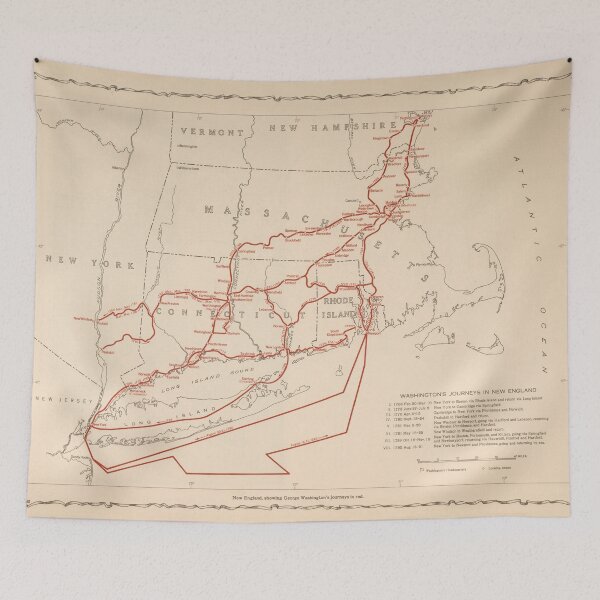 Item preview, Old George Washington Travel Routes New England Map (1932) Vintage American Revolution Atlas designed and sold by BravuraMedia.