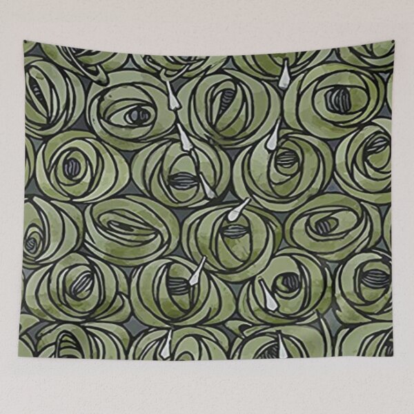 Item preview, Charles Rennie Mackintosh - Roses  teardrops, olive green designed and sold by Vivanne-art.