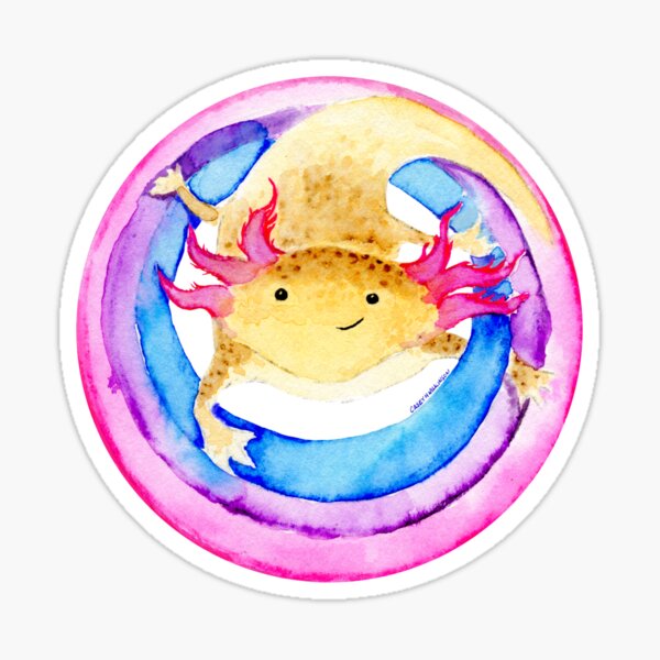 Aperçu de l'œuvre Point arc-en-ciel aquarelle Axolotl en cuivre créée et vendue par Casey Wilkinson.