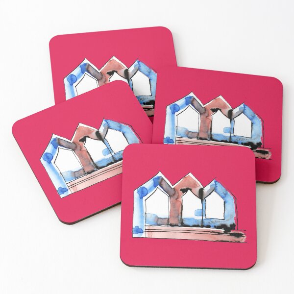 Item preview, 3 Watercolor Houses on Deep Magenta Board "Paper Drawings/Paintings" designed and sold by Istvan Ocztos.