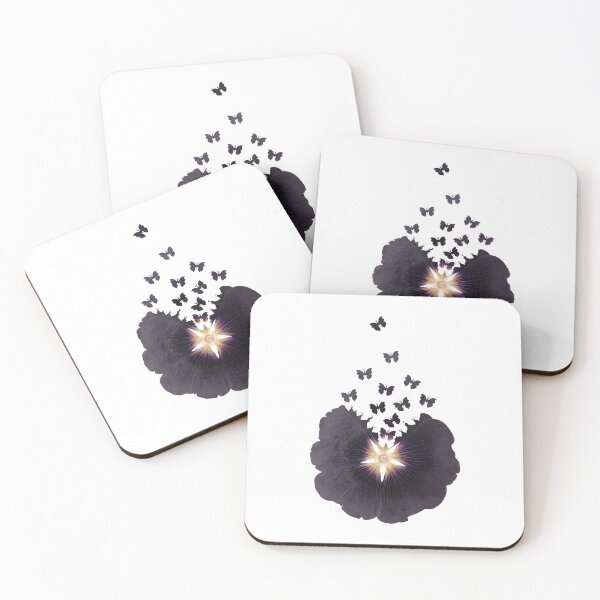 Item preview, Purple/Black Hollyhocks and Butterflies designed and sold by Charlie Presses Flowers.