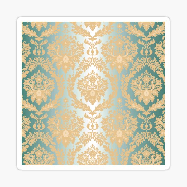 "Gold,green,mint,damask,damasks,vintage,pattern,victorian," Sticker for