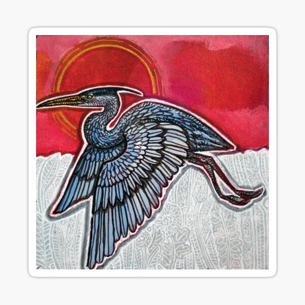 Red Sky, Blue Heron Sticker