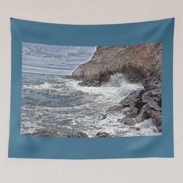 Item preview, Whitby windy waves onshore, pendrawing plus paint effects designed and sold by paulboizot.