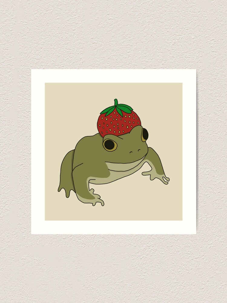 Frog Wearing a Strawberry Hat Art Print