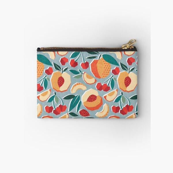Item preview, Sweet as a peach pretty as a cherry // duck egg blue background geometric paper cut peaches and cherries designed and sold by SelmaCardoso.