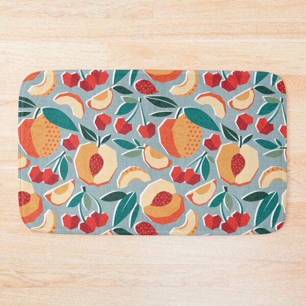 Item preview, Sweet as a peach pretty as a cherry // duck egg blue background geometric paper cut peaches and cherries designed and sold by SelmaCardoso.