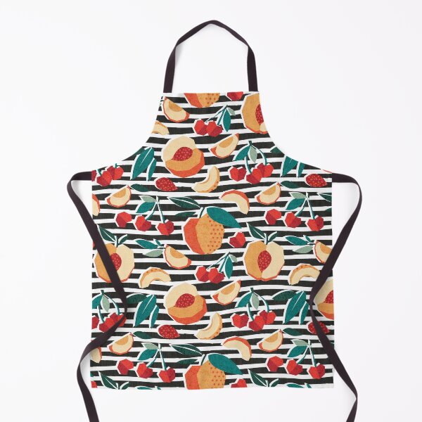 Item preview, Sweet as a peach pretty as a cherry // black and white stripes background geometric paper cut peaches and cherries designed and sold by SelmaCardoso.