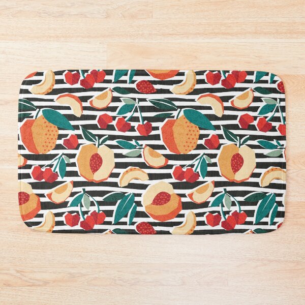 Item preview, Sweet as a peach pretty as a cherry // black and white stripes background geometric paper cut peaches and cherries designed and sold by SelmaCardoso.