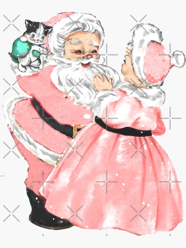 Santa And Mrs Claus Blush Pink Vintage Christmas Dance Sticker For