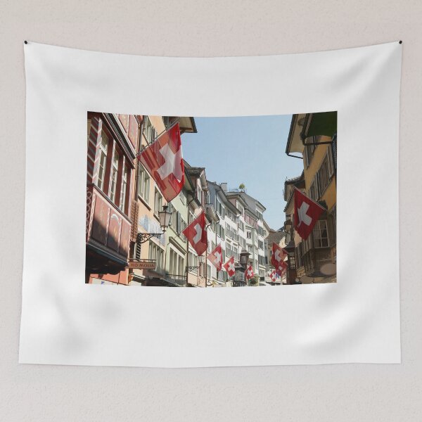 Item preview, Swiss Town With Swiss Flags Photo. designed and sold by Fiftyandfab.
