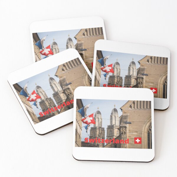Item preview, Fraumünster And Grossmünster In Zürich, Switzerland With Swiss Flag. designed and sold by Fiftyandfab.