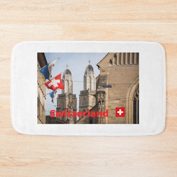Item preview, Fraumünster And Grossmünster In Zürich, Switzerland With Swiss Flag. designed and sold by Fiftyandfab.