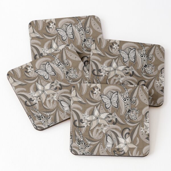Item preview, Vintage Hawaiian Coffee Gecko And Butterflies Tribal Abstract  designed and sold by sunnthreads.