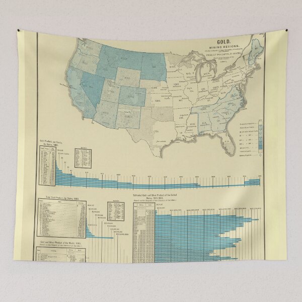 Item preview, Old US Gold Mining Map (1883) Vintage American Precious Metals Mines Atlas designed and sold by BravuraMedia.