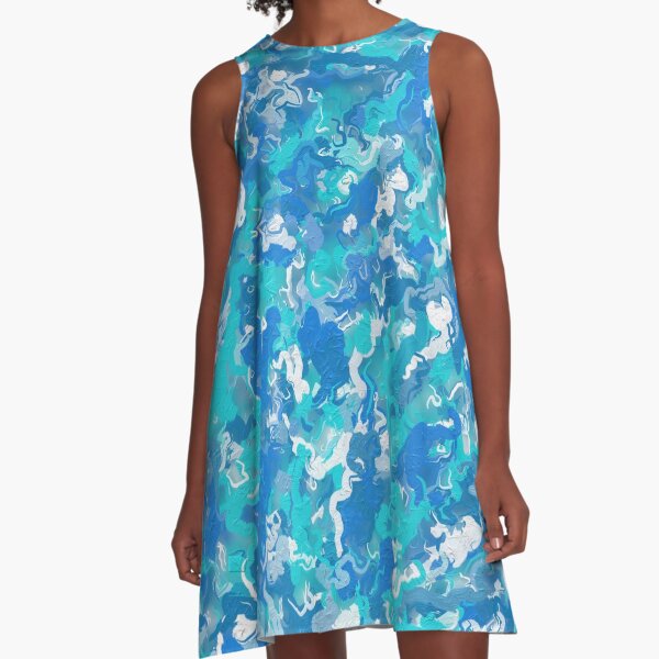 Classic Blue and Turquoise Paint Splatter A-Line Dress