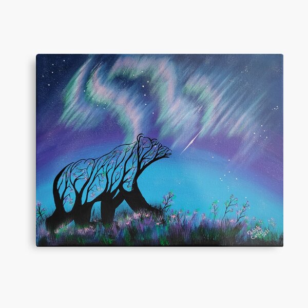 Harmony Trees: Bear Branching into the Aurora Metal Print