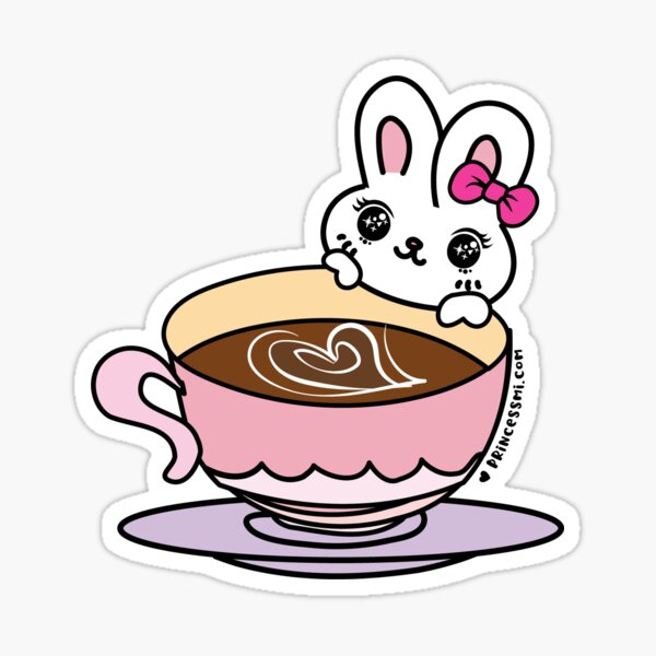 a cup of coffee with kawaii bunny Sticker