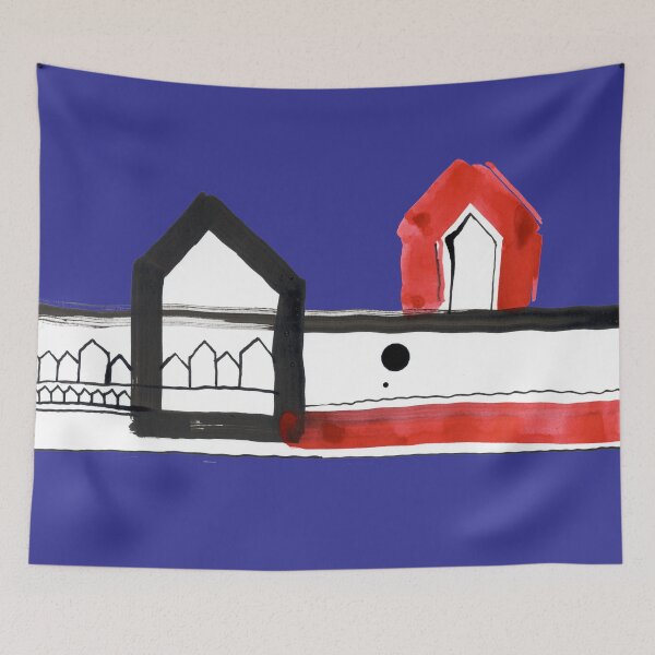 Item preview, Red, Black Houses No.: 03 on Deep Blue Board "Paper Drawings/Paintings"  designed and sold by Istvan Ocztos.