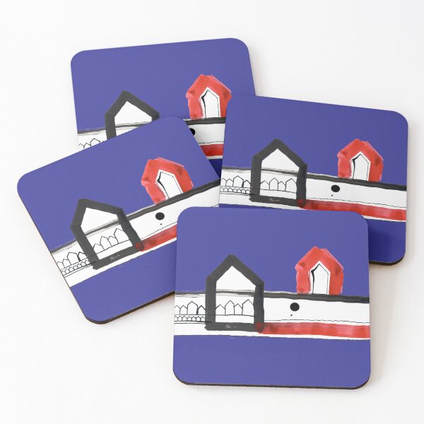 Item preview, Red, Black Houses No.: 03 on Deep Blue Board "Paper Drawings/Paintings"  designed and sold by Istvan Ocztos.