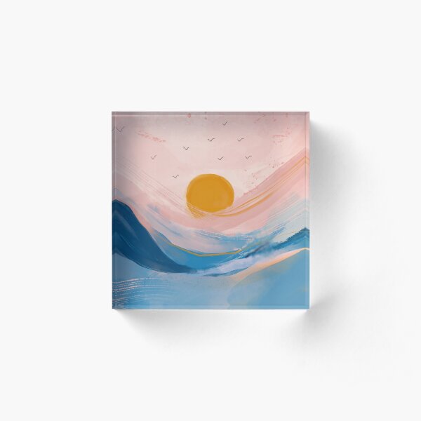 Pink and Blue Abstract Watecolor Sunrise Over Ocean - Painted by Morgan Harper Nichols Acrylic Block
