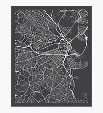 Boston Map, USA - Gray Photographic Print
