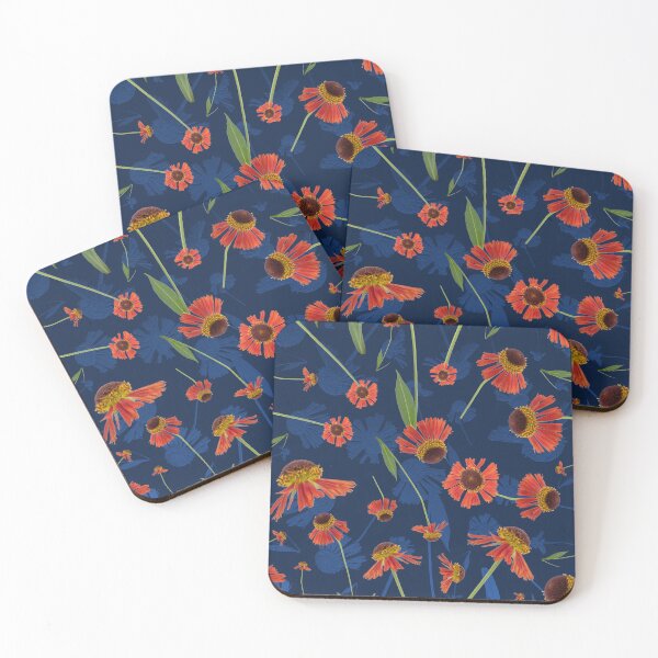 Item preview, Red and Blue Helenium Sneezeweed Floral Pattern designed and sold by cozycaroline.
