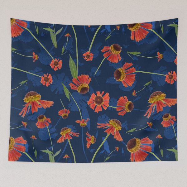 Item preview, Red and Blue Helenium Sneezeweed Floral Pattern designed and sold by cozycaroline.