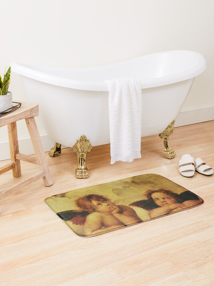 Thumbnail 1 of 6, Bath Mat, Angels Cherubs Raphael - Santi Sistine Madonna Sweet designed and sold by Vivanne-art.