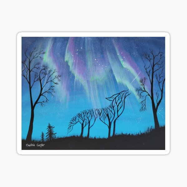 Harmony Trees: Wolf Branching into the Aurora Sticker