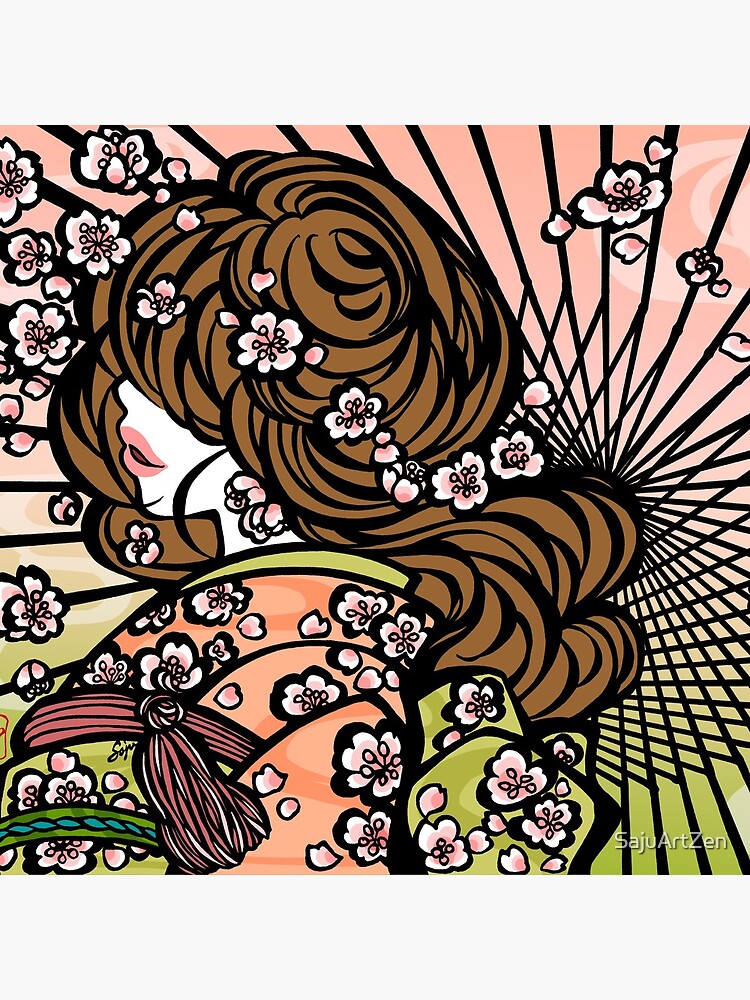 Thumbnail 2 of 2, Tote Bag, Bangasa and Cherry Blossoms - asian beauty, traditional Japanese umbrellas, Sakura flower kimono girl designed and sold by SajuArtZen.