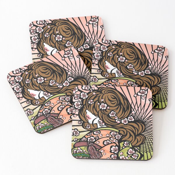 Item preview, Bangasa and Cherry Blossoms - asian beauty, traditional Japanese umbrellas, Sakura flower kimono girl designed and sold by SajuArtZen.