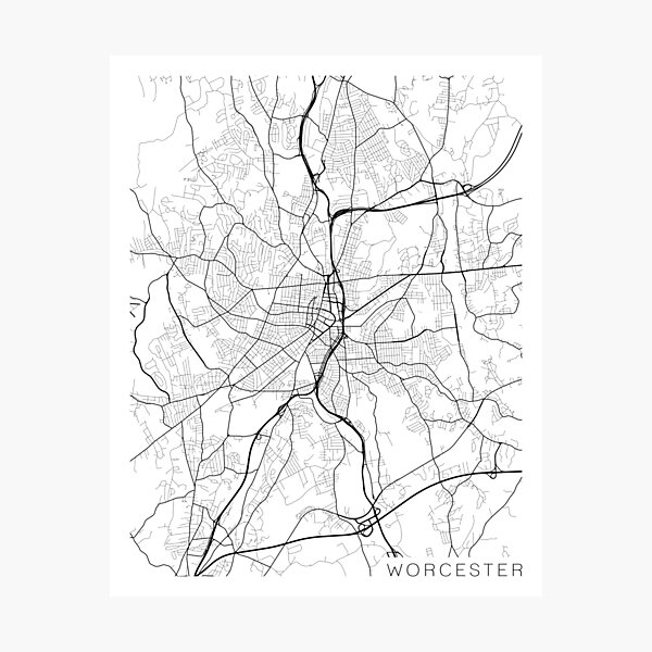 Item preview, Worcester Map, USA - Black and White designed and sold by MainStreetMaps.