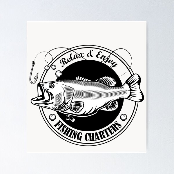 fishing charter stamp vector fish hook text ribbon fishing concept