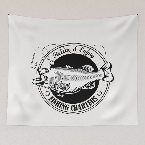 Item preview, fishing charter stamp vector fish hook text ribbon fishing concept camp emblems labels templates designed and sold by elcapitano12.