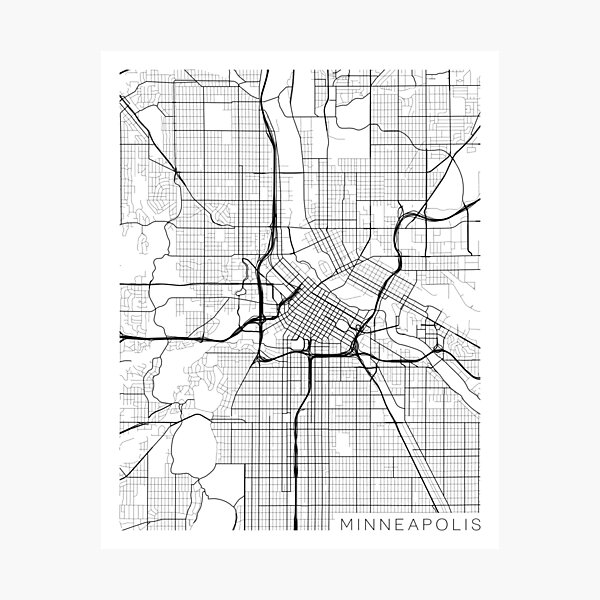 Minneapolis Map, USA - Gray Photographic Print