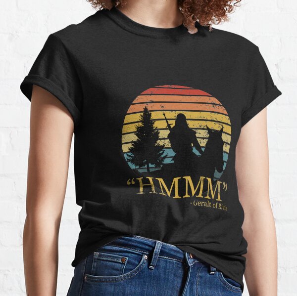 Der Hexer - Geralt von Riva zu Pferd bei Vintage-Sonnenuntergang Classic T-Shirt