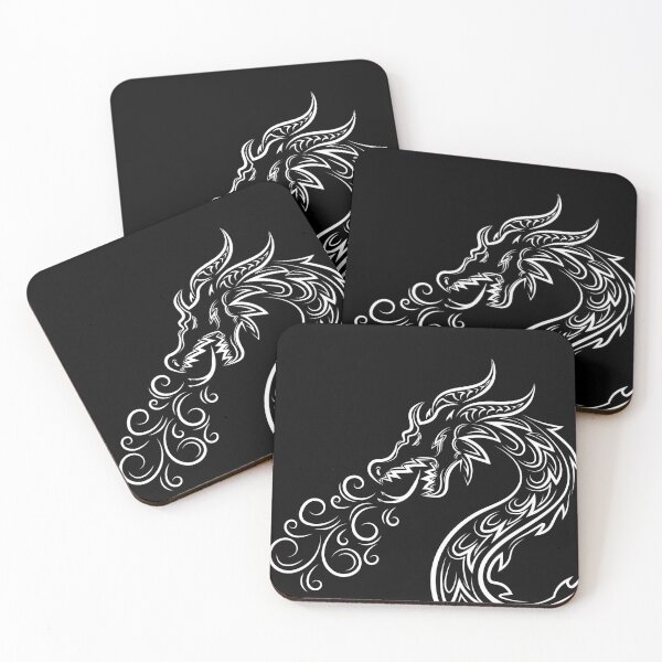 Item preview, Ancient Dragon Head Breathing Fire (White on Black) designed and sold by 11thIdeaDesigns.