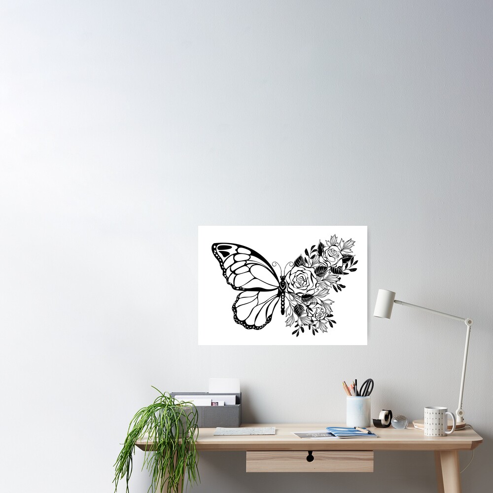 Sticker mural - Orchidenzweig and butterfly in rosé