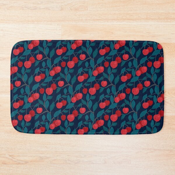 Item preview, Seamless flat texture with cherries on branches with foliage on dark blue background.  designed and sold by Veleri.