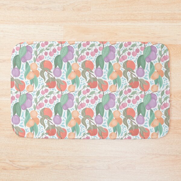 Item preview, Seamless flat texture with cherries, peaches, plums on branches with foliage on white background. designed and sold by Veleri.