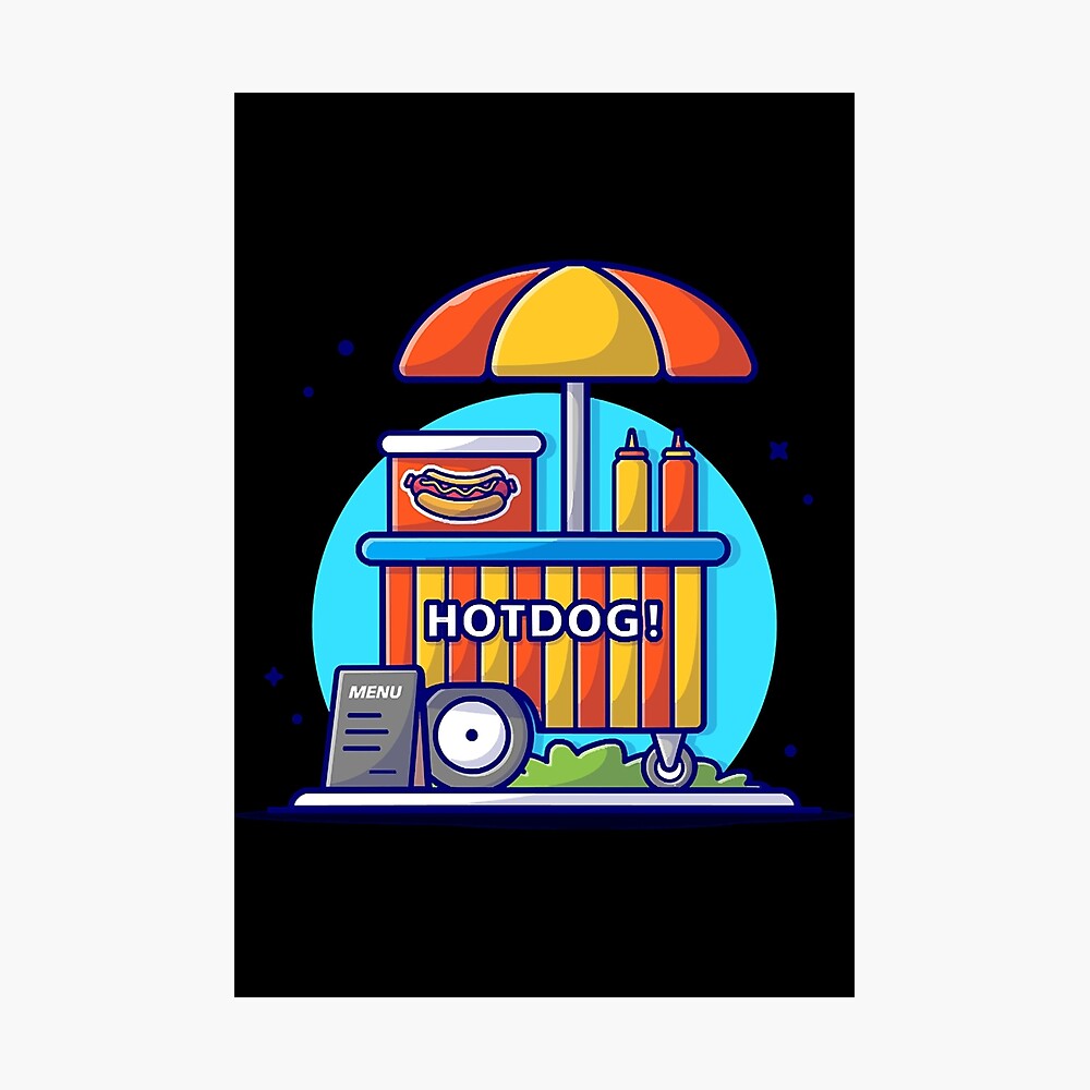 Hotdog Stand Fast Food Street Shop with Hot Dog, Sauce and Mustard Cartoon Vector Icon Illustration Hotdog Stand Fast Food Street Shop with Hot Dog, Sauce and Mustard Cartoon Vector Icon Illustration