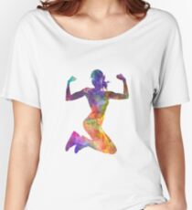 Woman runner jogger jumping powerful Women's Relaxed Fit T-Shirt