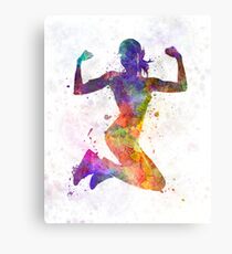 Woman runner jogger jumping powerful Canvas Print