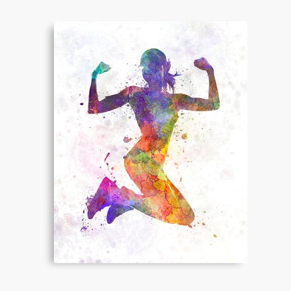 Woman runner jogger jumping powerful Metal Print